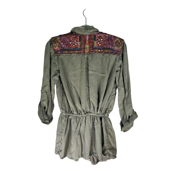 Angie Womens Embroidered Utility Jacket Medium with Pockets & Drawstring Waist - Picture 9 of 10